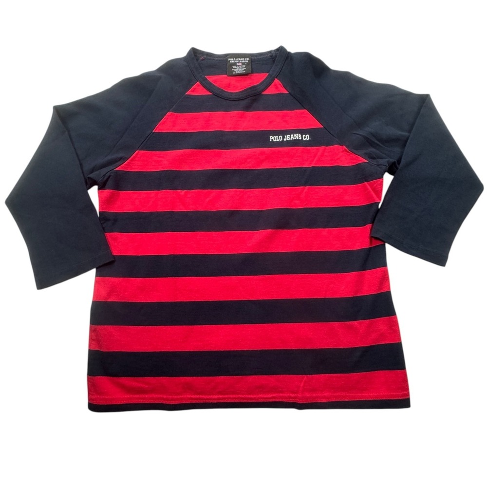 VTG Polo Jeans Co Ralph Lauren Raglan Shirt Womens Large Red Navy Y2K Baby Tee - Picture 8 of 9